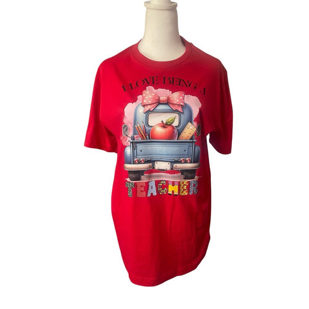 Bella + Canvas Adult  Large  New Red T Shirt  With DTF ( I Love Being A Teacher)